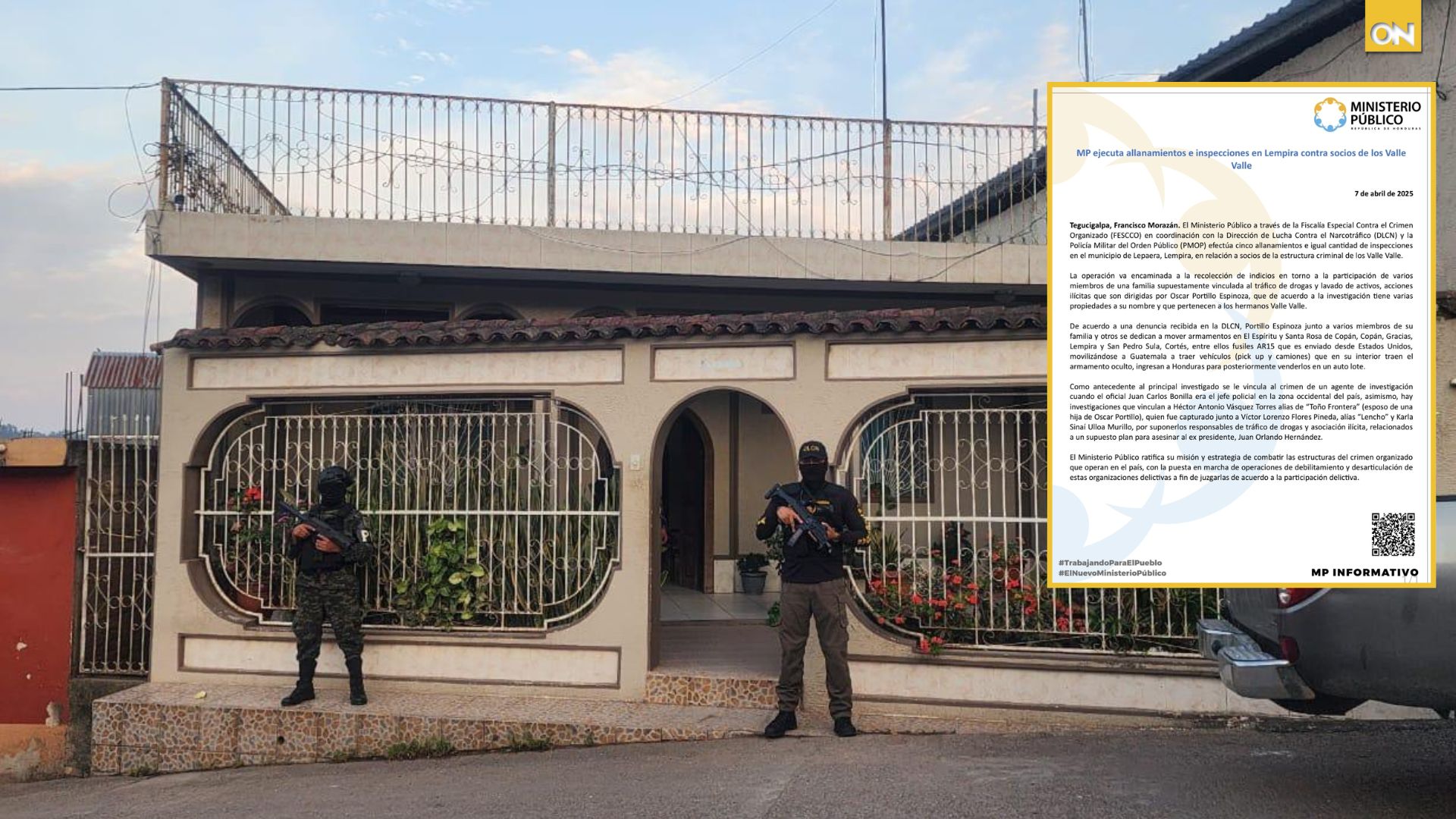 Ministerio Público realiza allanamiento a presunto socio de los Valle Valle