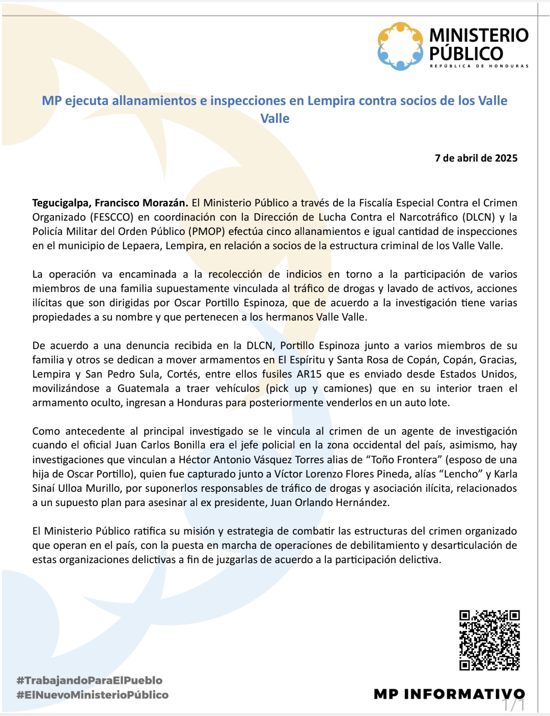 Comunicado Ministerio Público