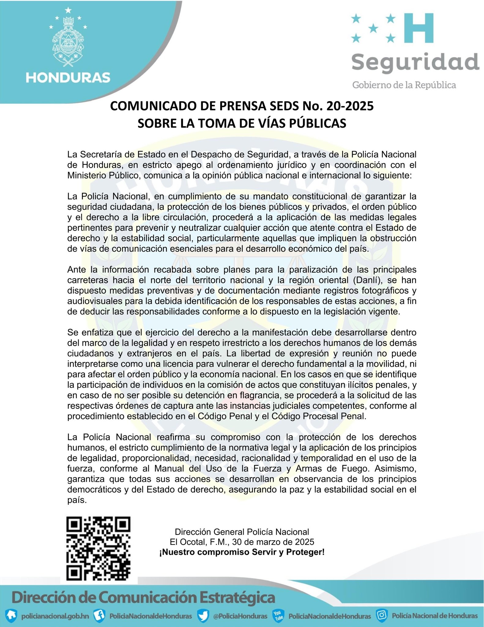 Comunicado Secretaría de Seguridad