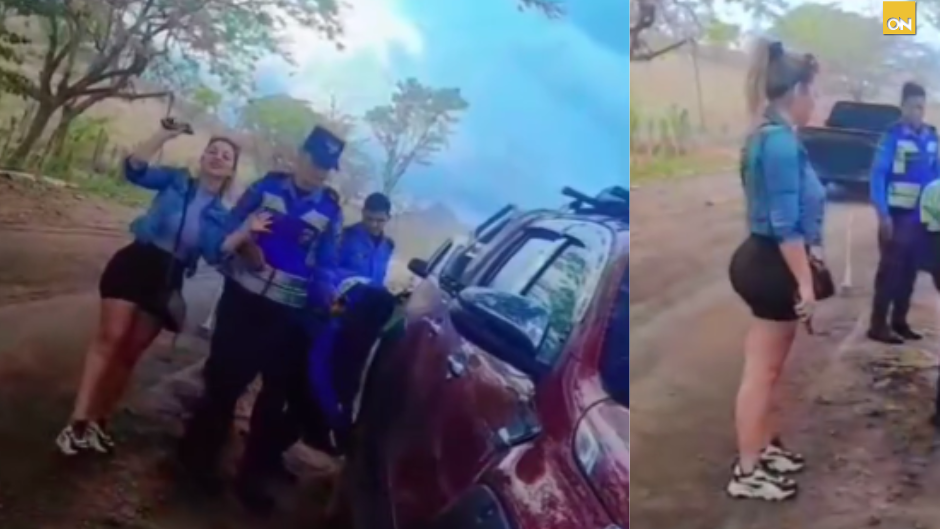 Policías ayudan a cambiar llanta