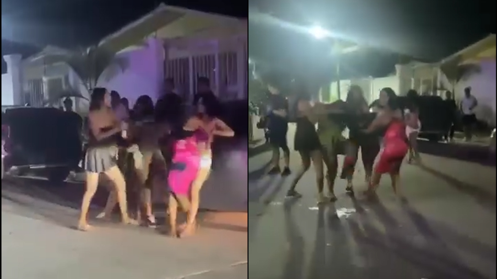Mujeres se van a los golpes a las afueras de una disco en Puerto Cortés