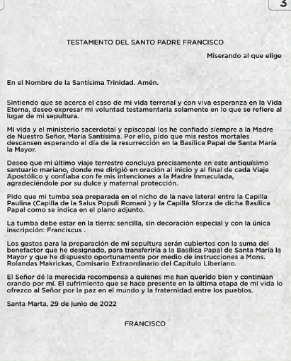 Testamento papa Francisco