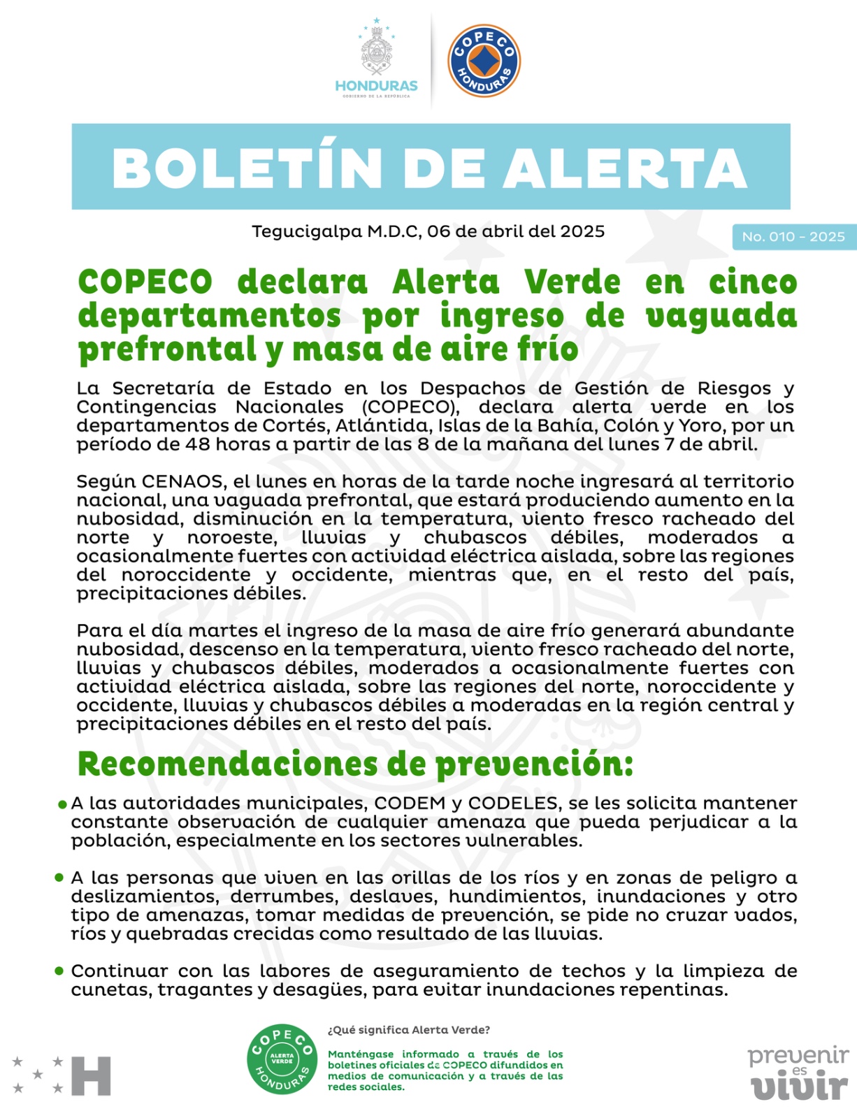 copeco alerta verde