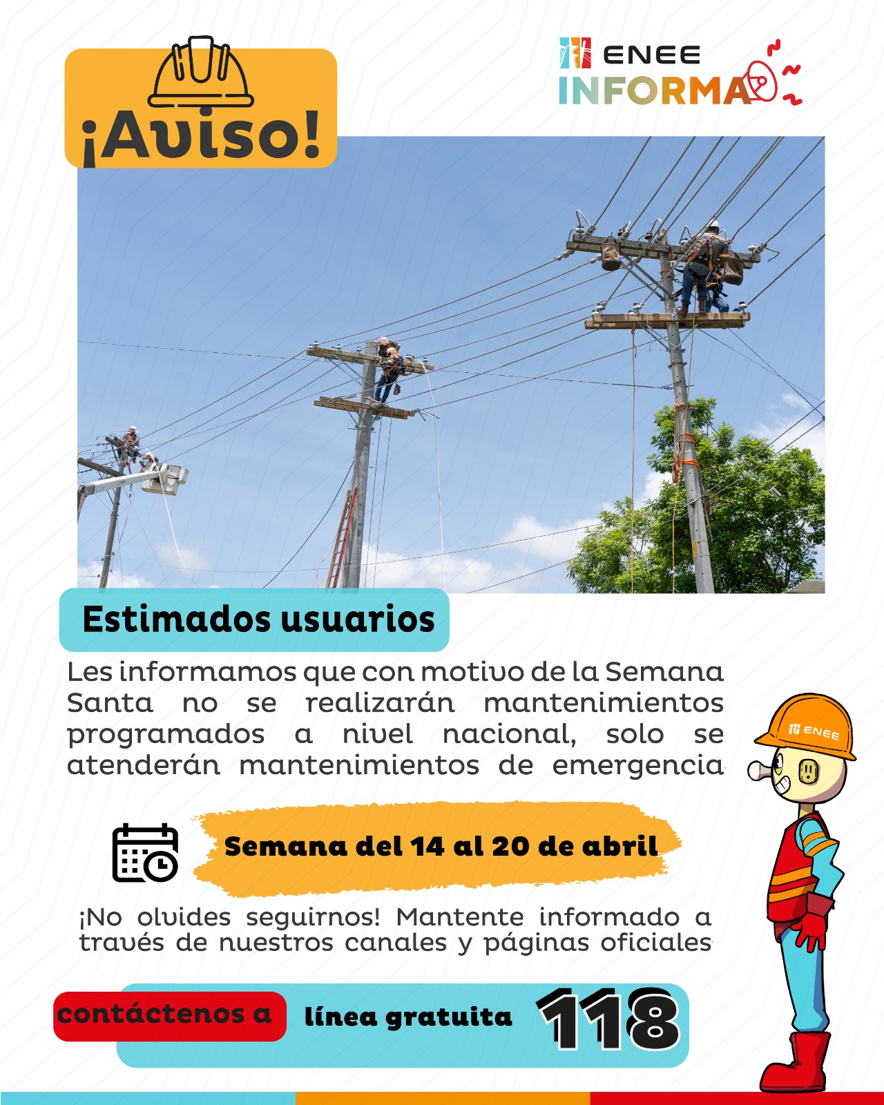 Cortes de energía ENEE informa sobre las fechas y horarios de los próximos cortes de energía en Honduras