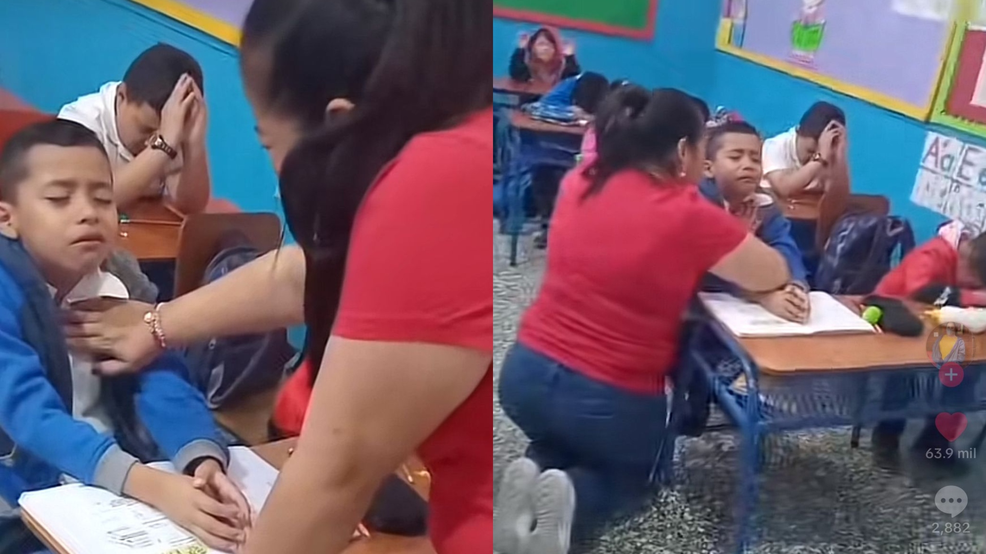 Foto de maestra orando por sus alumnos