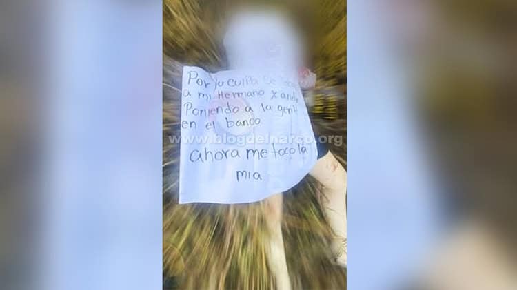 rotulo encontrado en el cuerpo de cajera bancaria