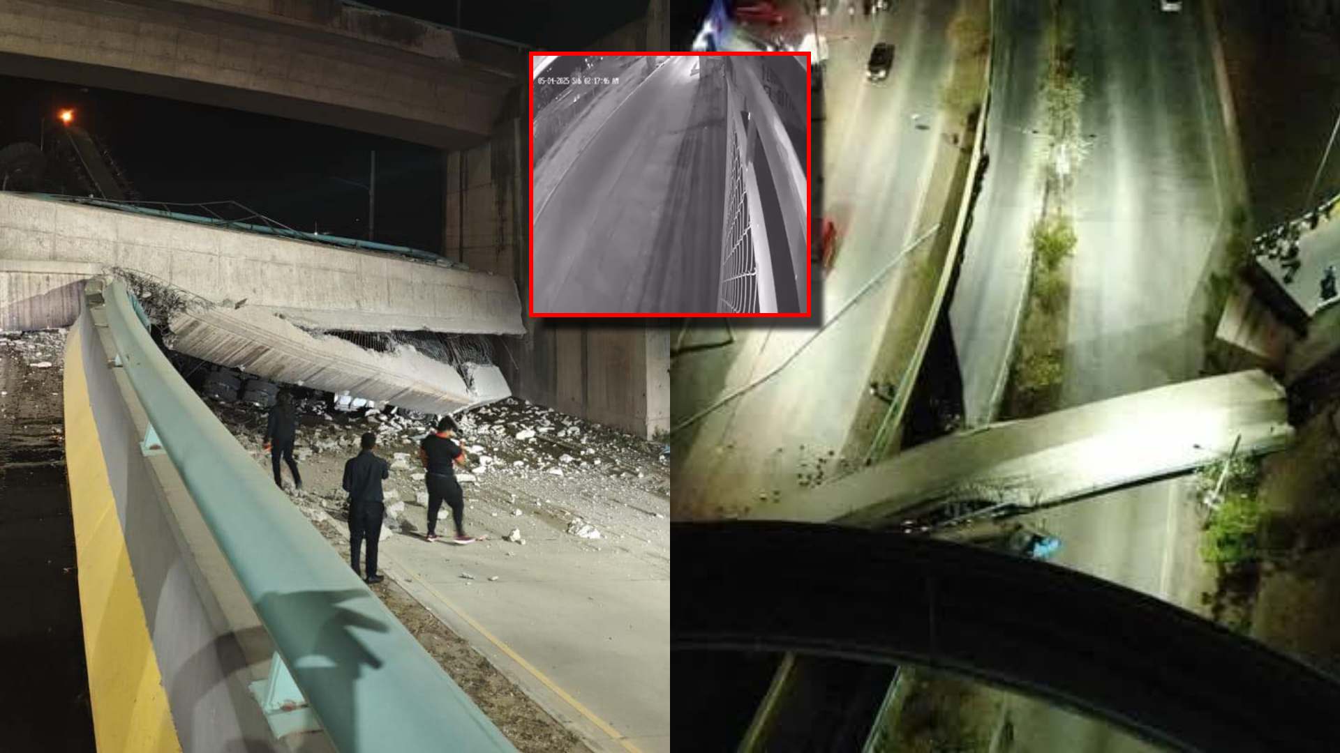 Cámara capta momento exacto de desplome de parte de puente en Anillo Periférico