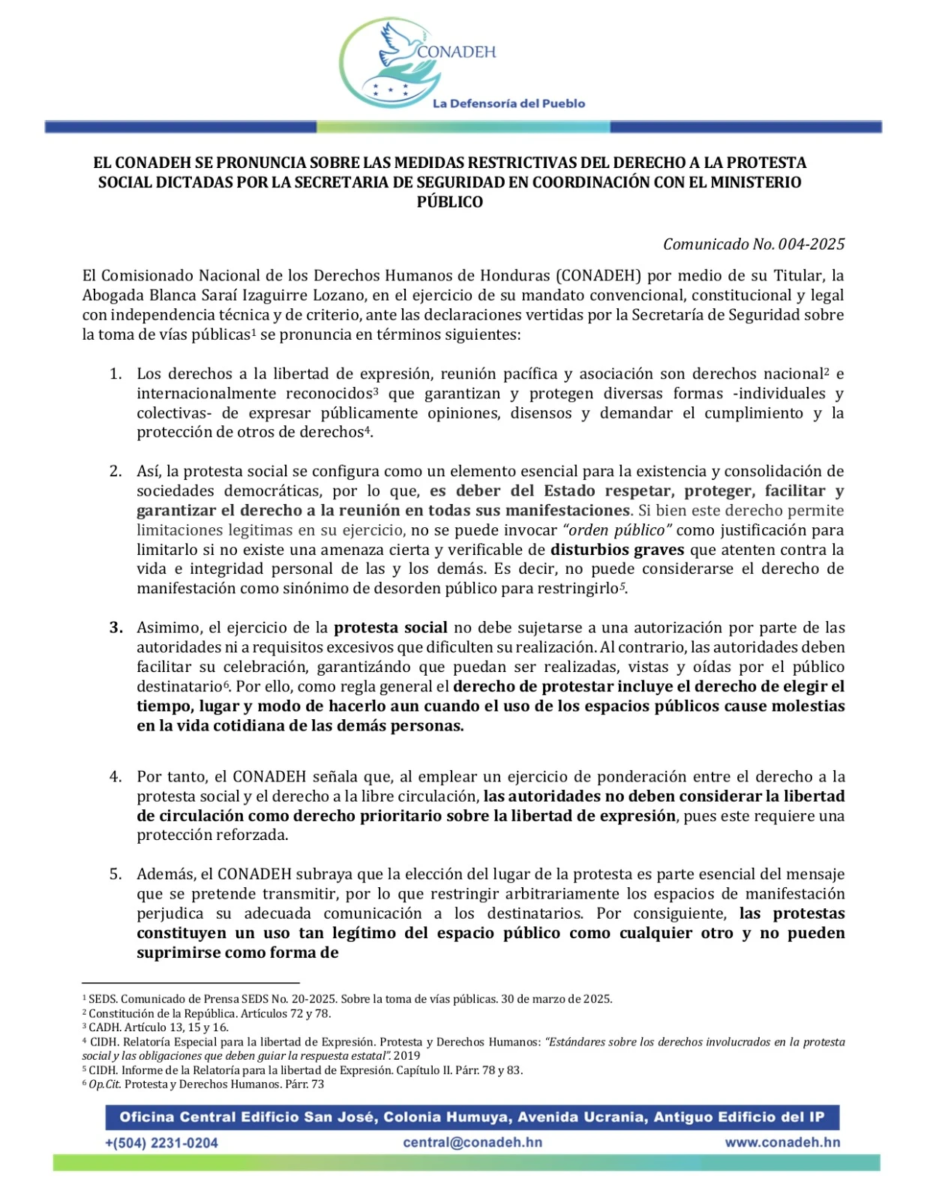 Comunicado Conadeh