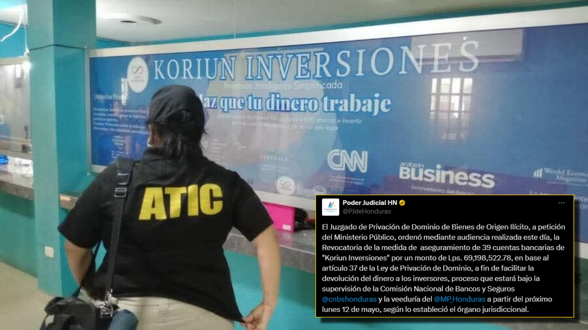 Revocan aseguramiento de cuentas de Koriun Inversiones para facilitar devolución de fondos a inverso