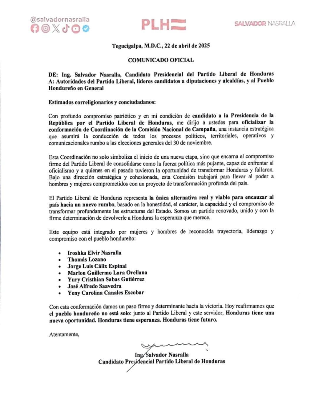 Salvador Nasralla Jorge Cálix Salvador Nasralla confirma alianza con Jorge Cálix de cara a las elecciones generales de 2025