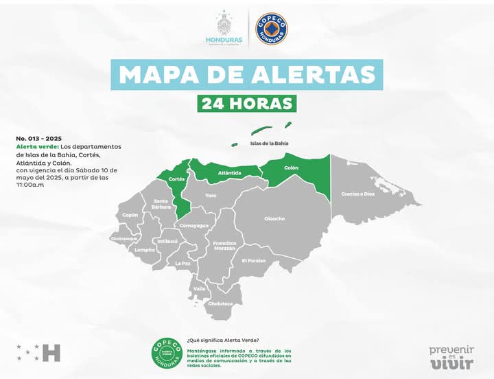 Departamentos en alerta verde por lluvias en Honduras