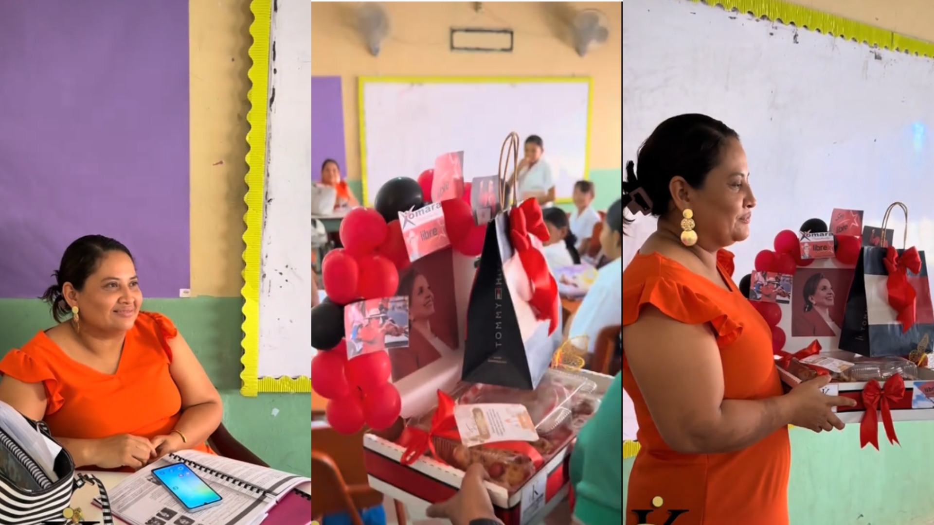 Maestra hondureña recibe obsequio con distintivos de Xiomara Castro por parte de su amiga
