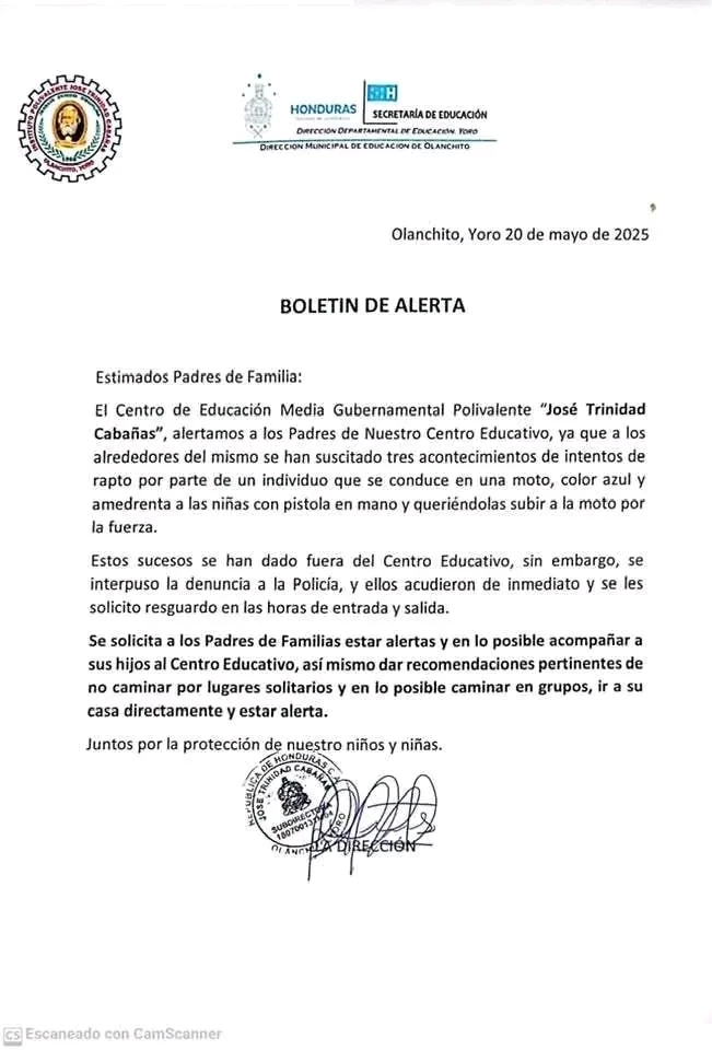 Olanchito Yoro Alerta en Instituto José Trinidad Cabañas de Olanchito, Yoro por intentos de rapto a estudiantes
