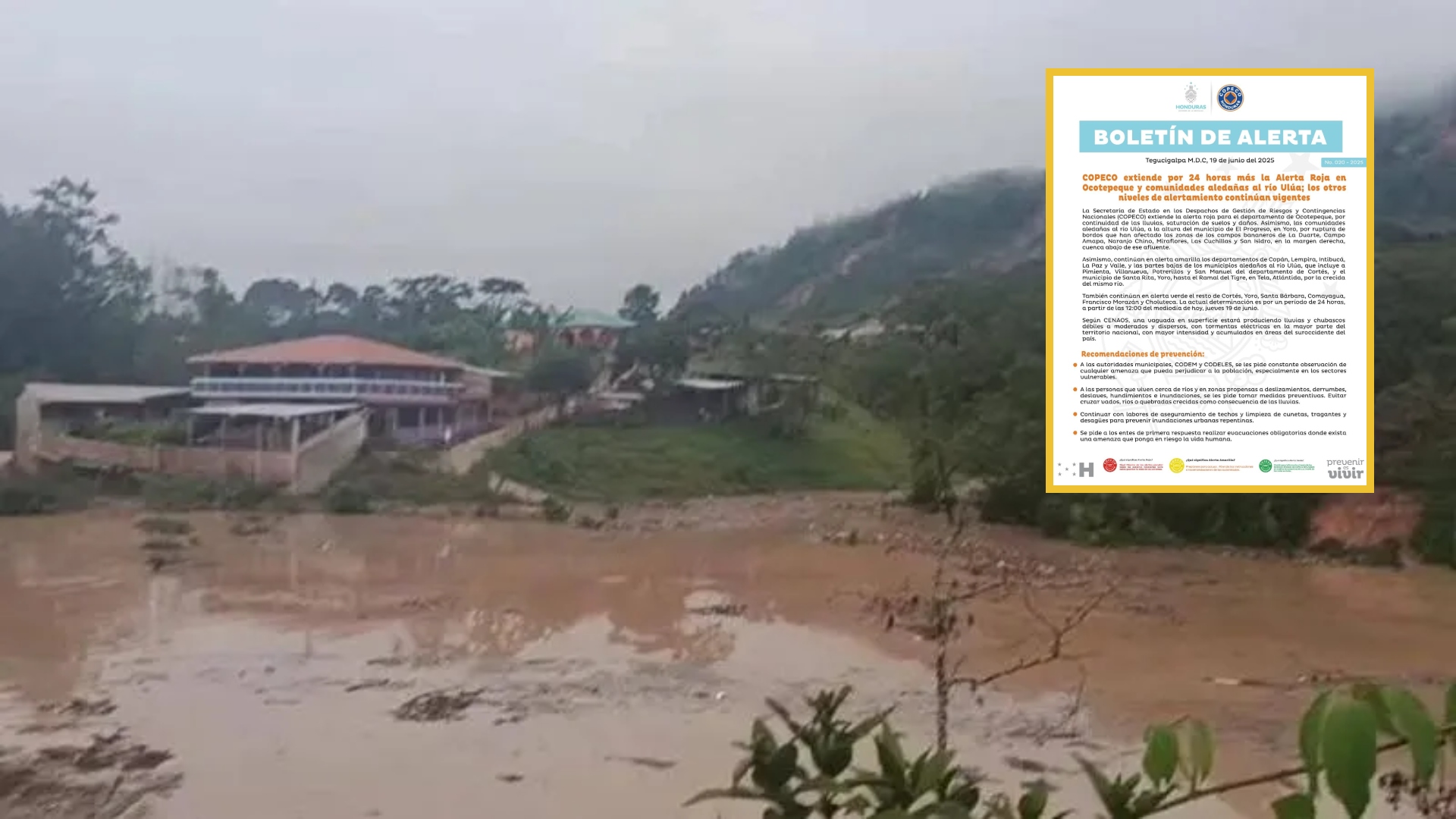 Copeco mantiene la alerta roja en Ocotepeque y zonas del Ulúa ante nuevas amenazas por lluvias