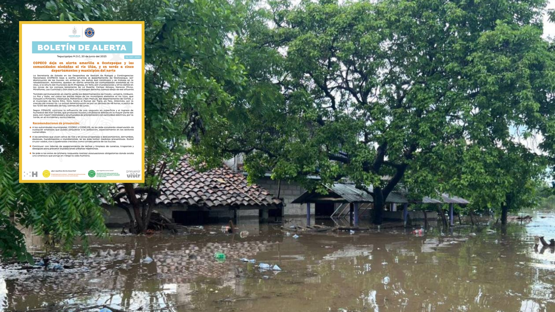 Copeco mantiene alerta amarilla en Ocotepeque y comunidades cercanas al río Ulúa; reduce nivel de alerta en cinco departamentos