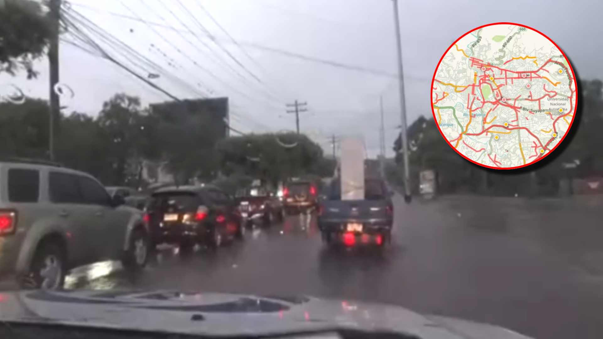 Tegucigalpa colapsa en el tráfico tras lluvias de la tarde de este lunes (VIDEO)