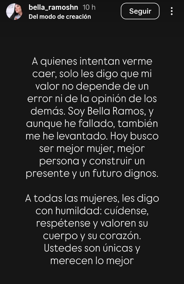 Bella Ramos comunicado Instagram