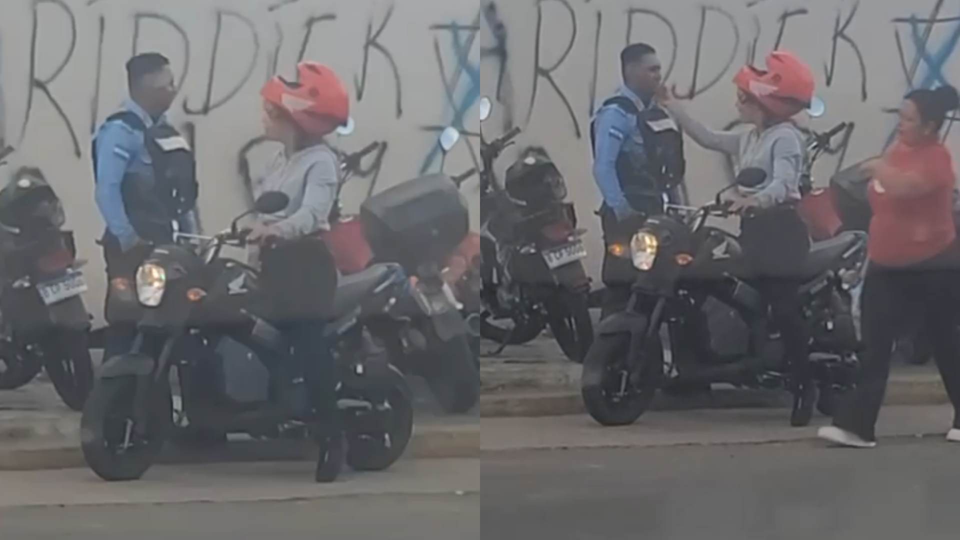Policía y motociclista se dan beso en Tegucigalpa (VIDEO)