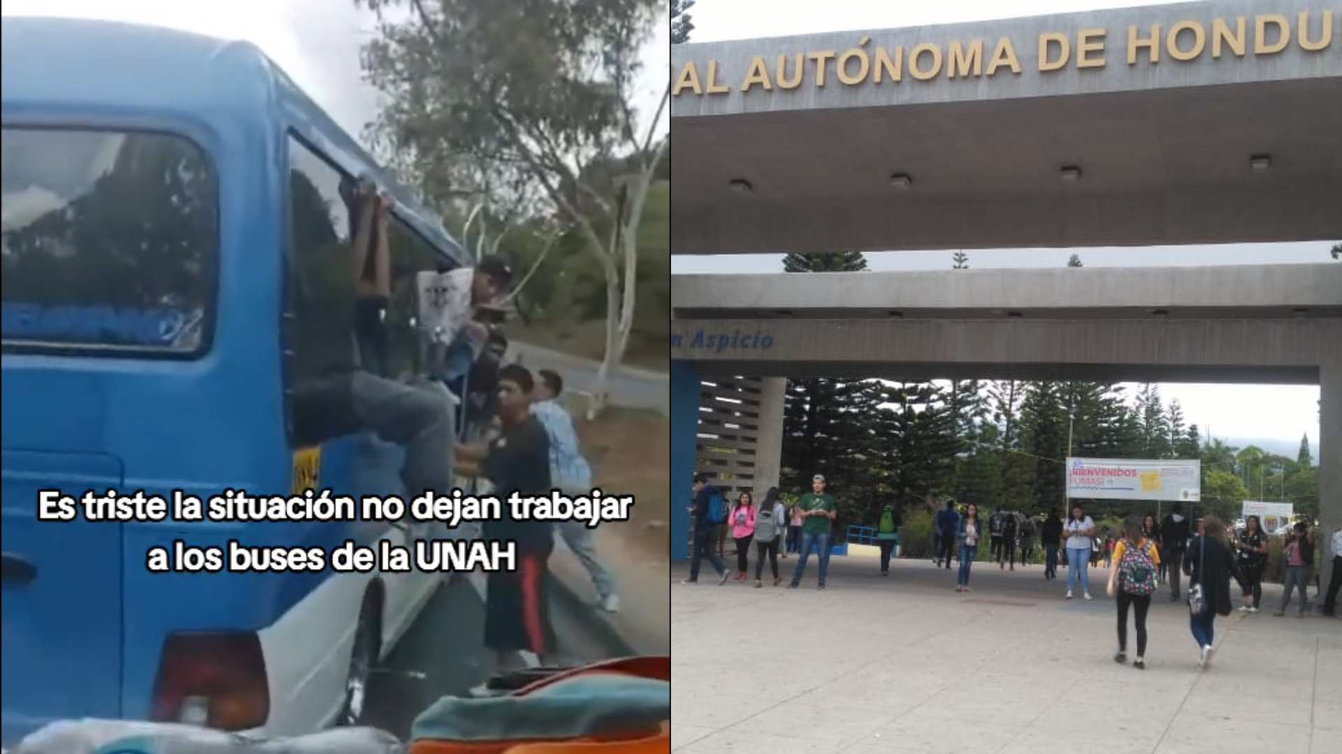 Graban momento en que transportistas interceptan a “bus privado” que moviliza a estudiantes de la UNAH