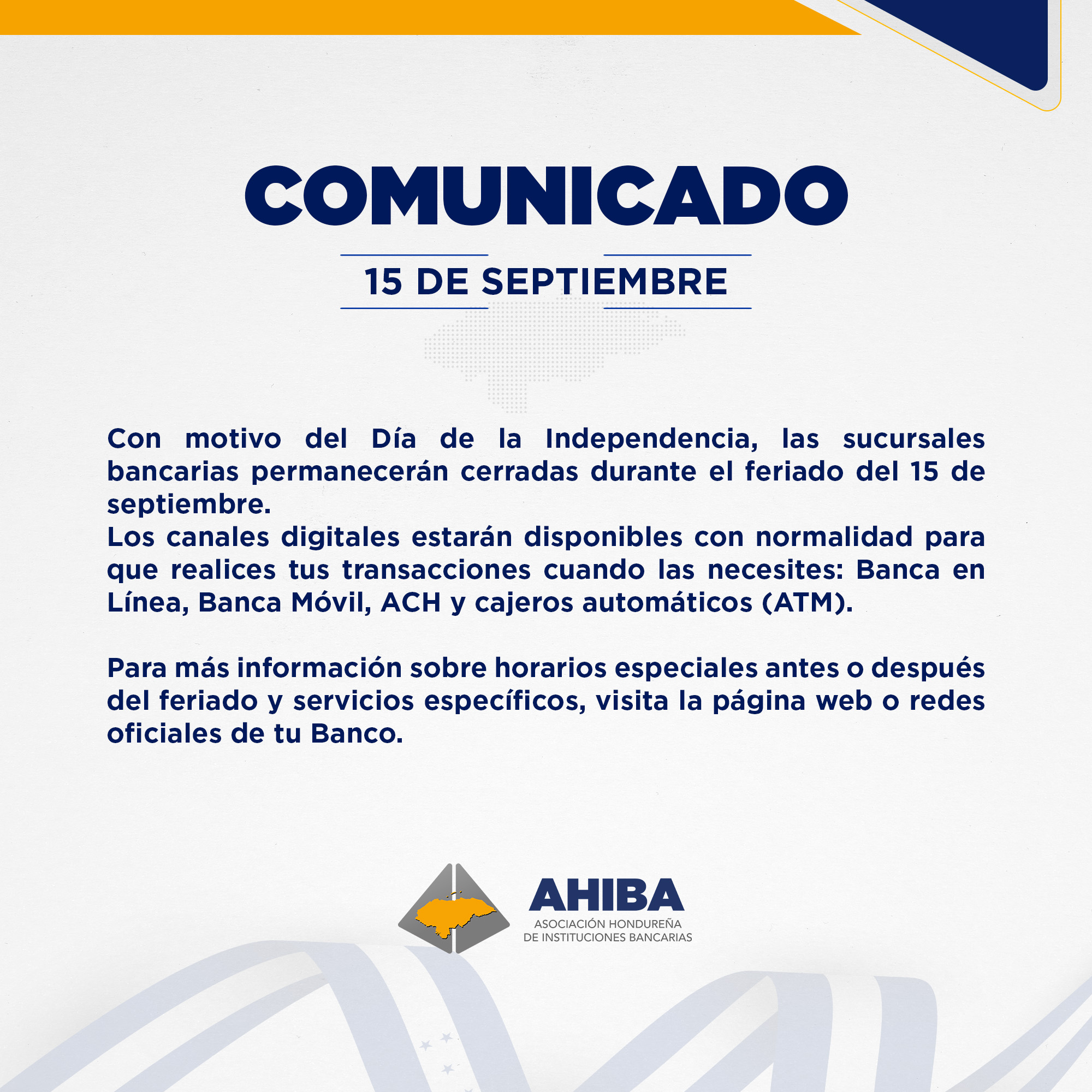 Conozca si los bancos estarán abiertos en Honduras durante el feriado del 15 de septiembre y qué alternativas tendrá