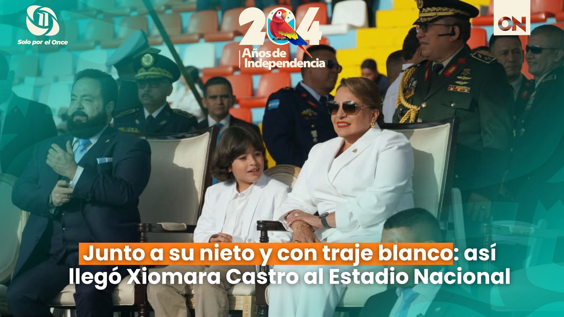 Junto a su nieto y con traje blanco: así llegó Xiomara Castro al Estadio Nacional