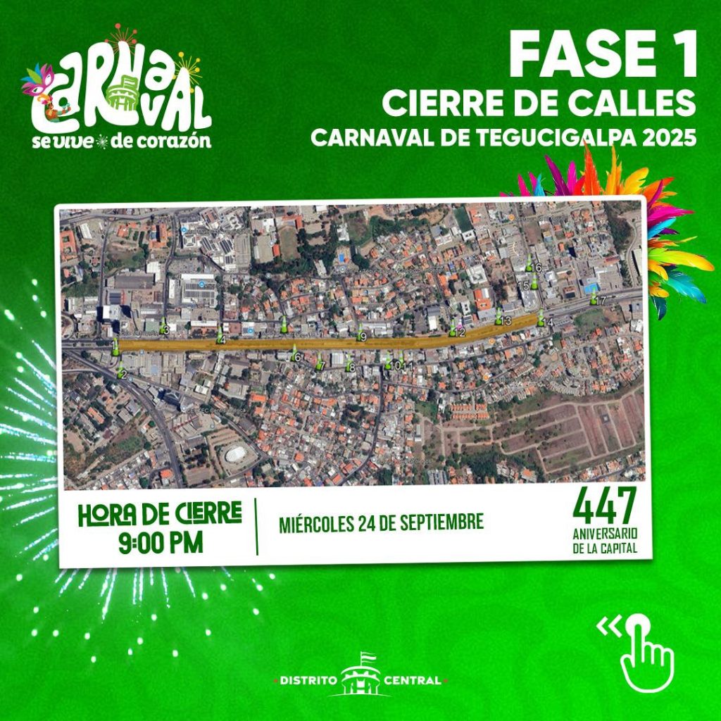 Lista: Cierre de calles ante el Carnaval de Tegucigalpa