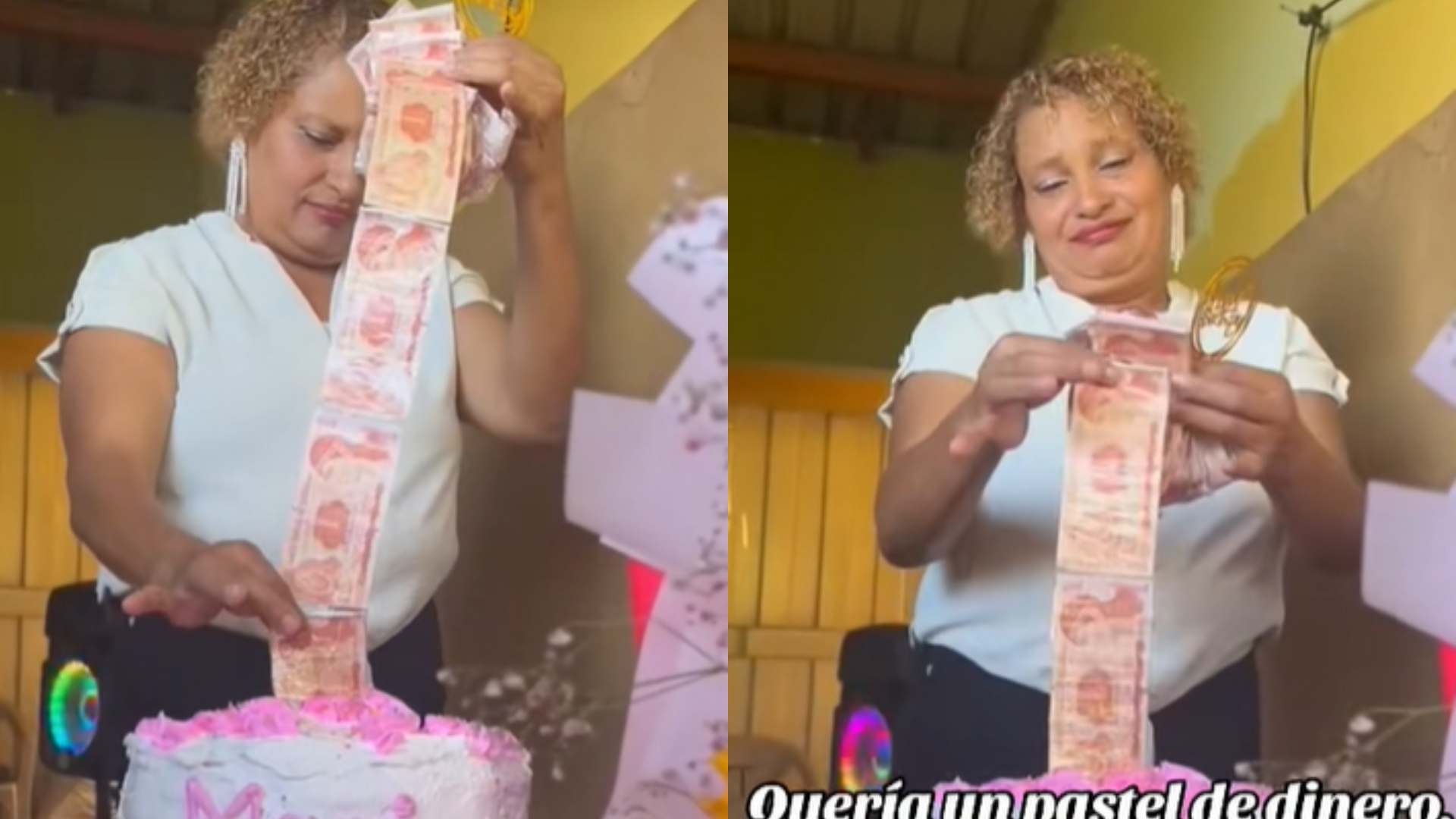 Madre hondureña recibe pastel de cumpleaños con billetes de 1 lempira y su reacción se hace viral