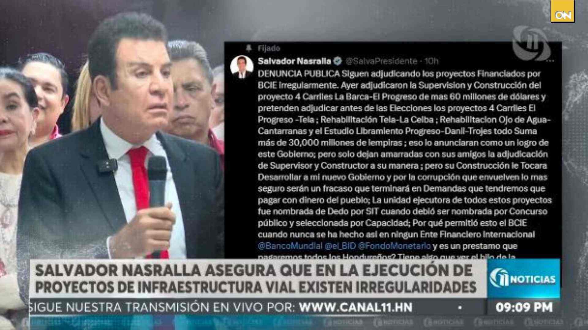 Salvador Nasralla asegura que la ejecución de proyectos de infraestructura vial existe supuestas irregularidades
