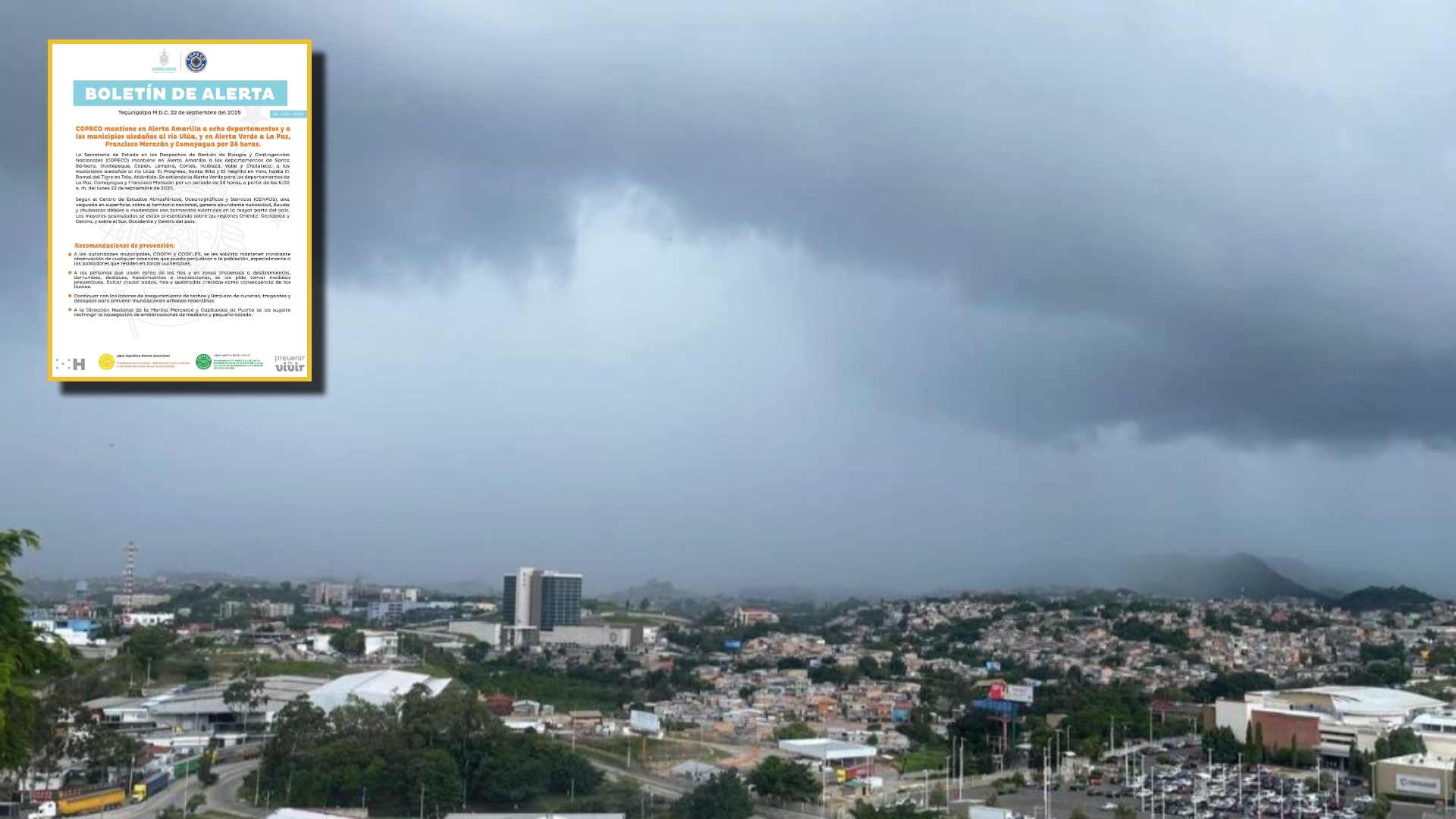 Alerta amarilla para ocho departamentos en Honduras