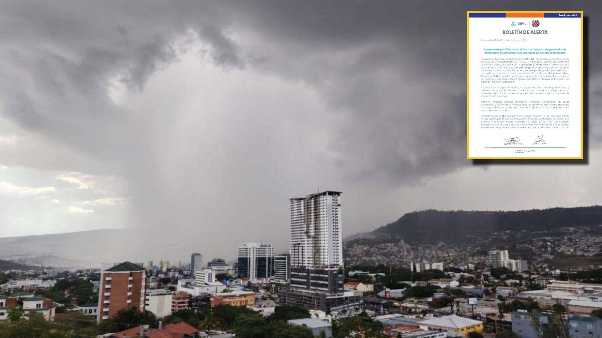 Distrito Central en alerta verde por 72 horas ante pronóstico de lluvias