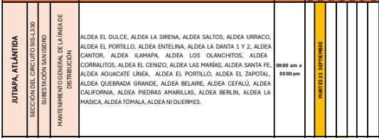 cortes de energía eléctrica el martes 23 de septiembre