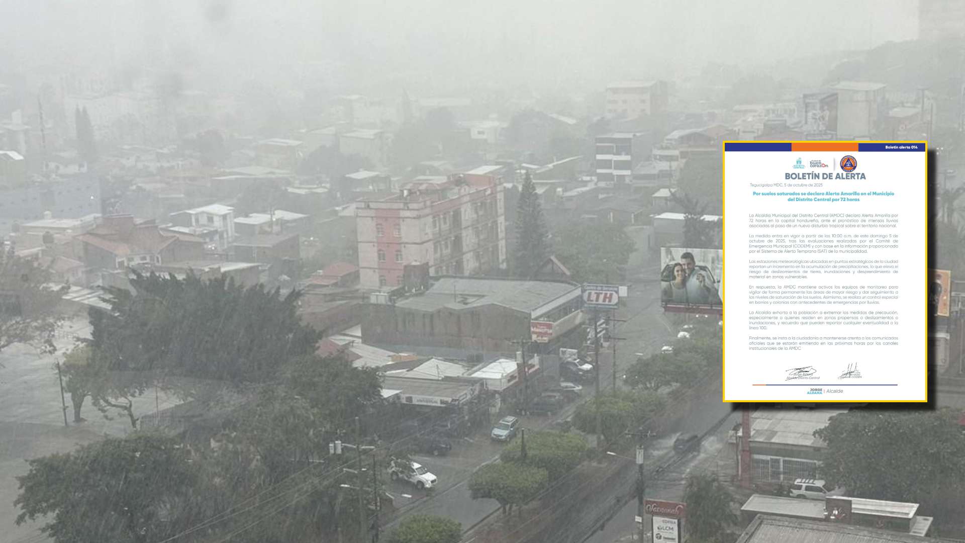 Declaran alerta amarilla en el Distrito Central por consecuencias de intensas lluvias
