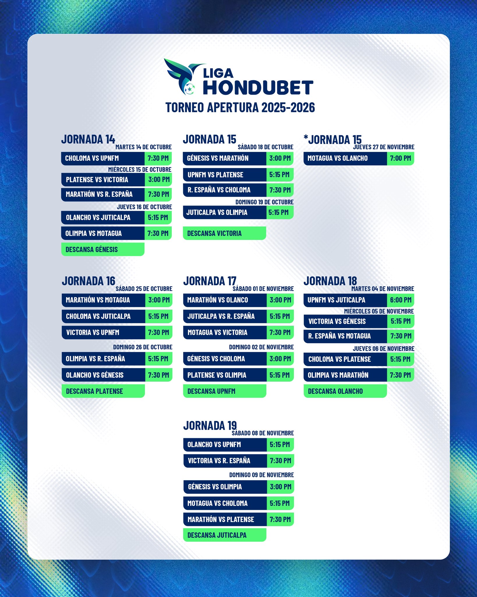 Liga Nacional anuncia próximas jornadas del Torneo Apertura 2025-2026