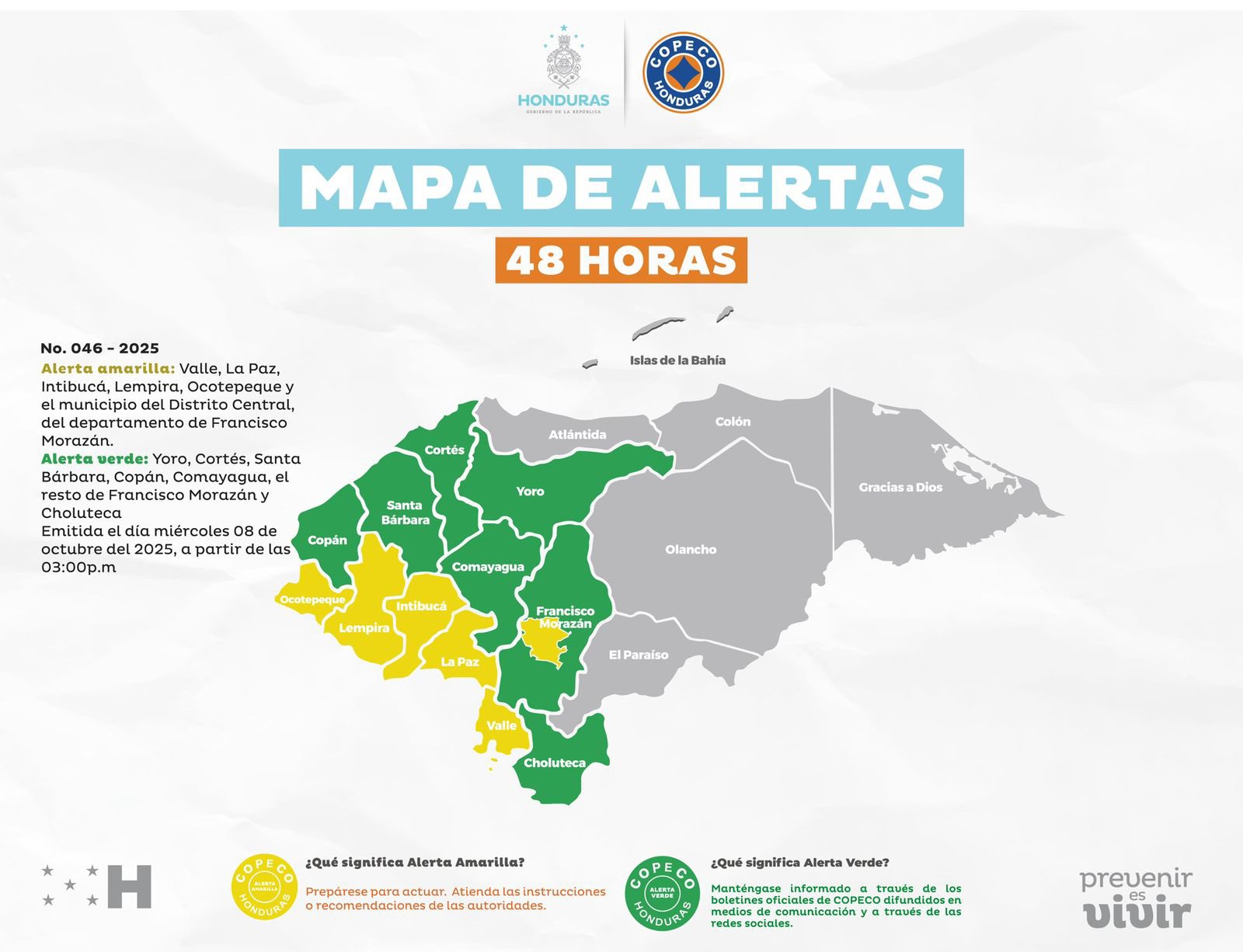 COPECO deja en alerta amarilla cinco departamentos y el Distrito Central por continuidad de lluvias