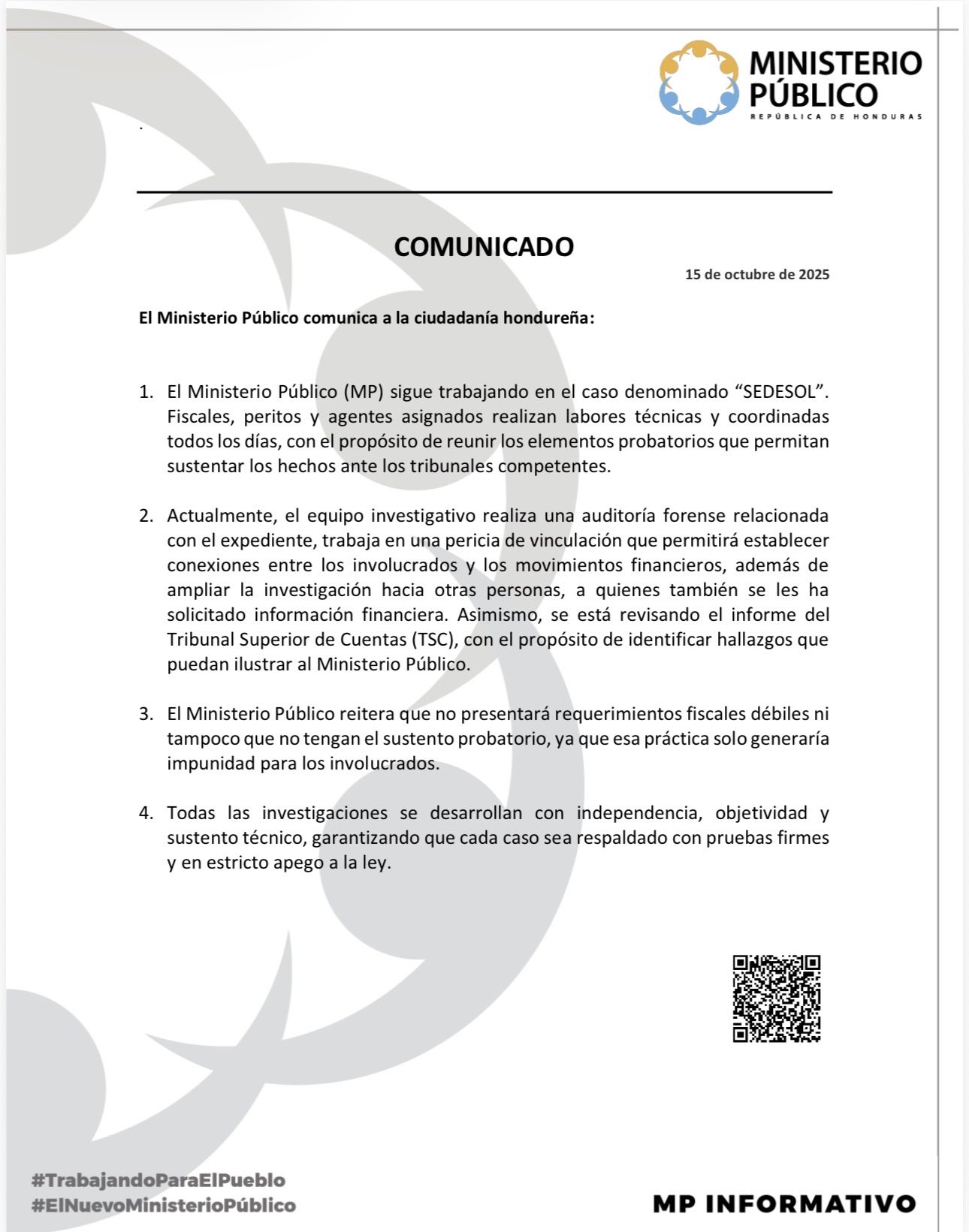 Ministerio Público sobre caso Sedesol: “No presentaremos requerimientos fiscales débiles sin sustento probatorio”