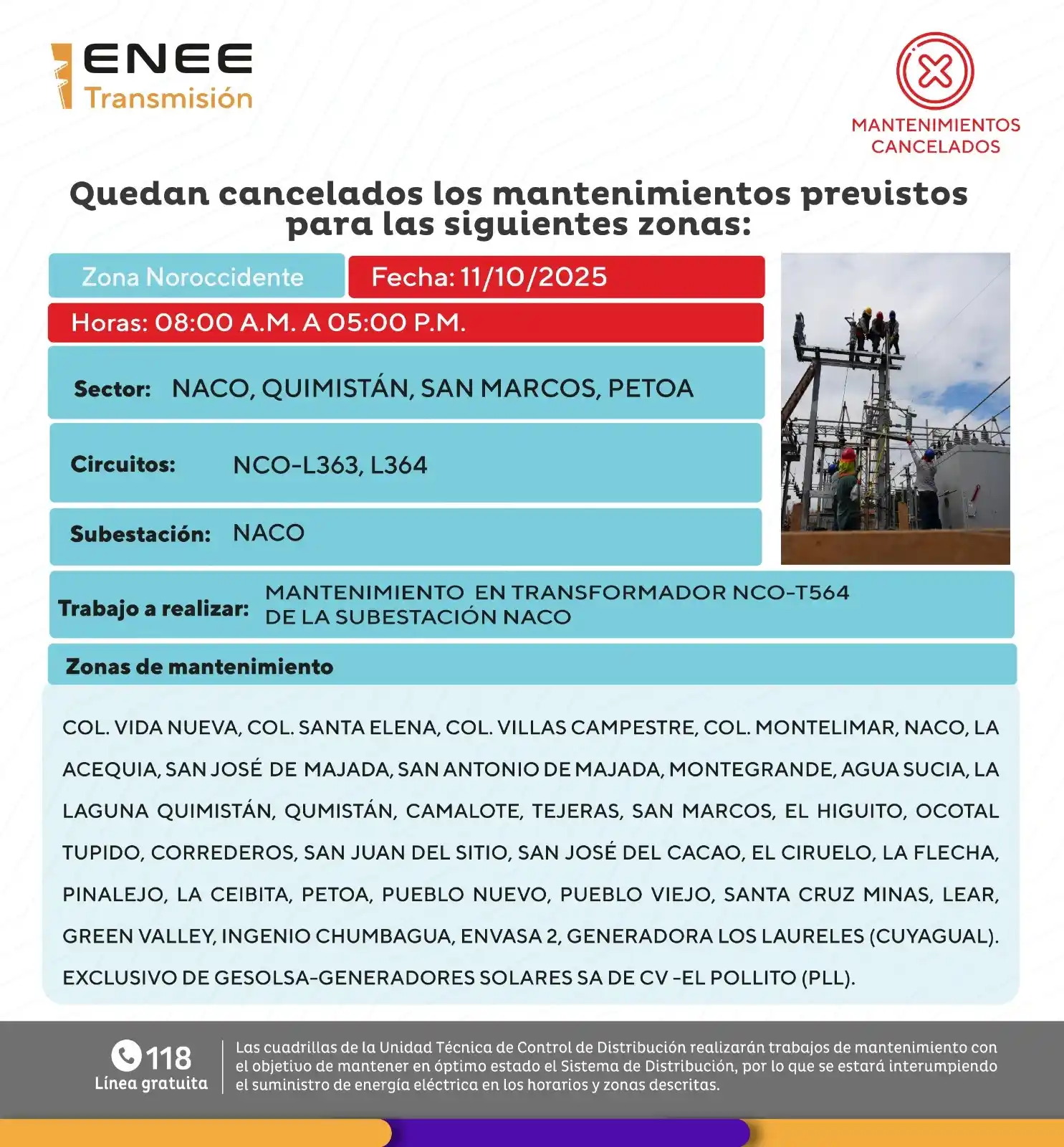 cortes de energía el sabado 11 de octubre
