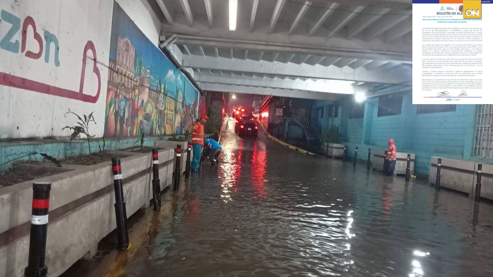 Se extiende por 72 horas la alerta amarilla en el Distrito Central por lluvias y saturación de suelos