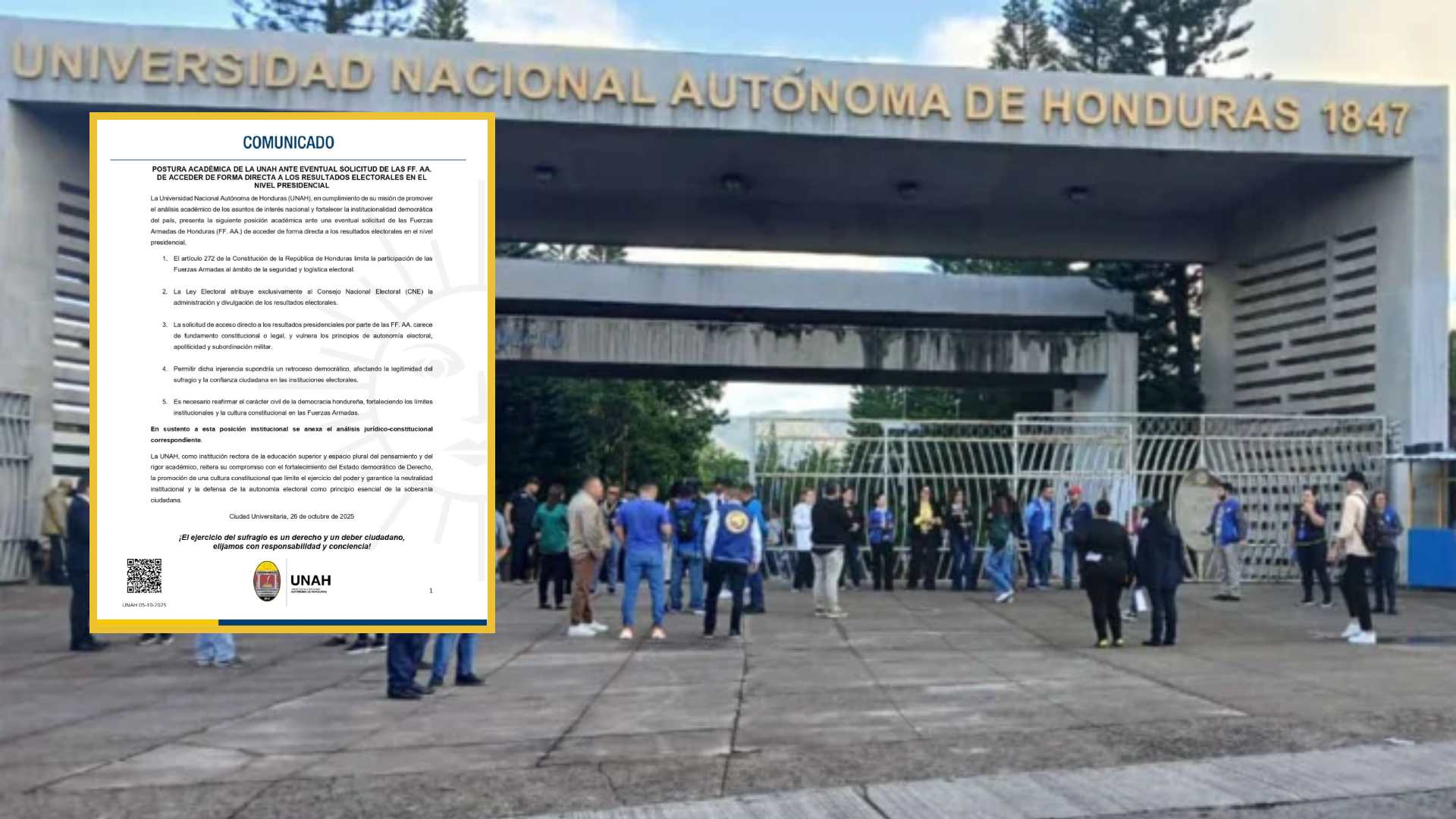 UNAH rechaza acceso directo de las Fuerzas Armadas a resultados presidenciales