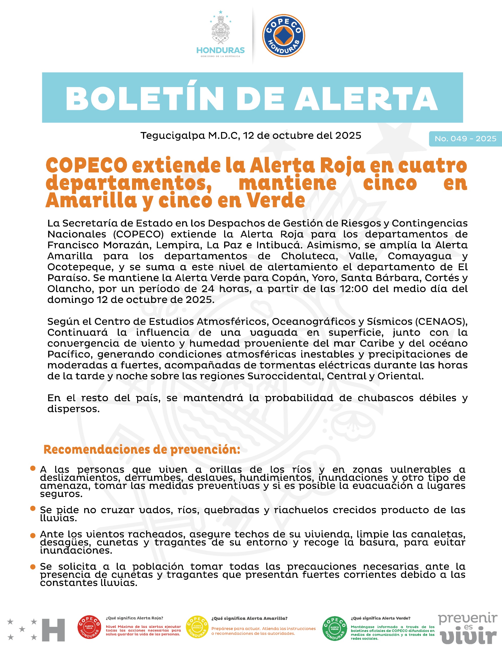 alerta Honduras lluvias