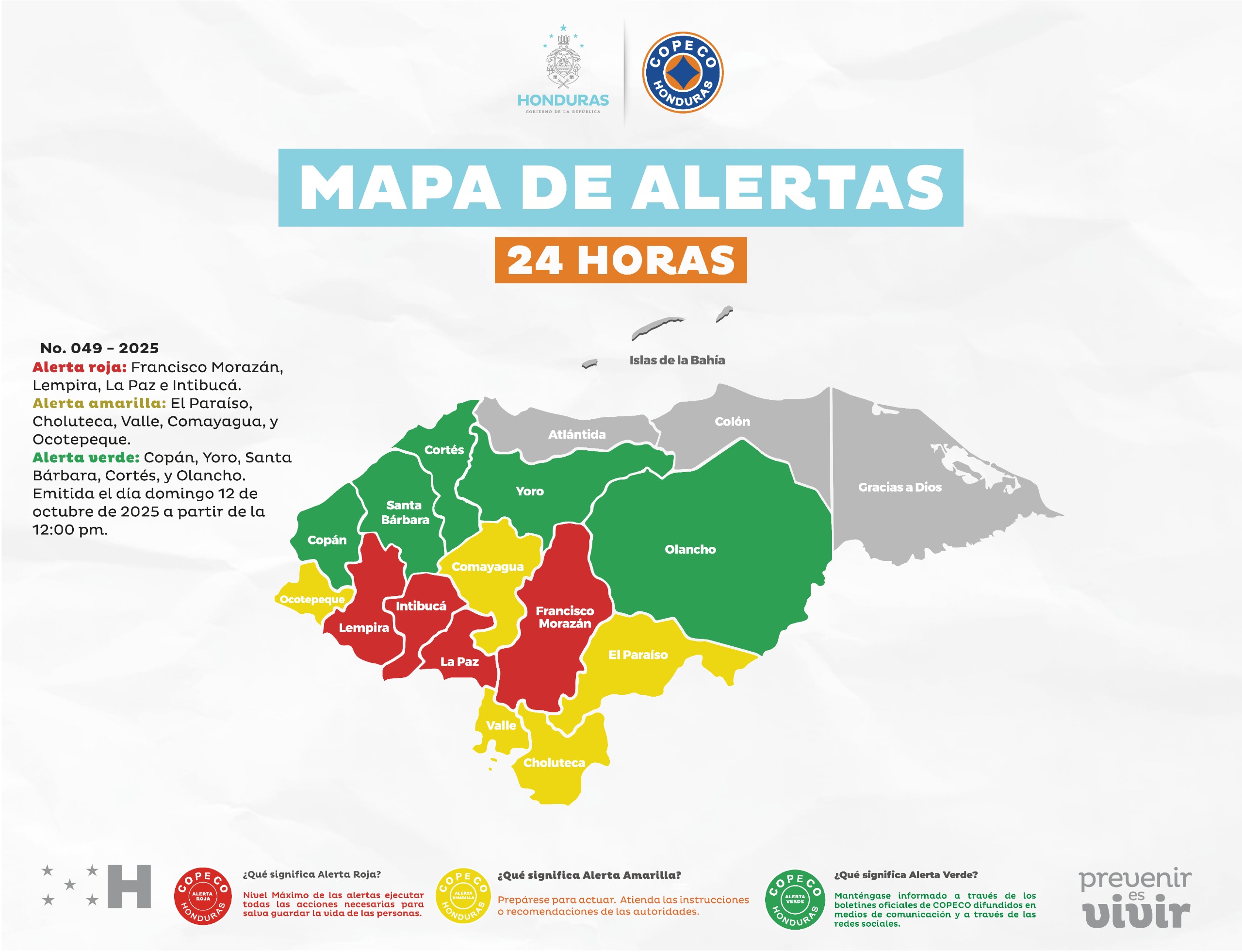 Copeco mantiene alertas en 14 departamentos por fuertes lluvias y riesgo de deslizamientos en Honduras