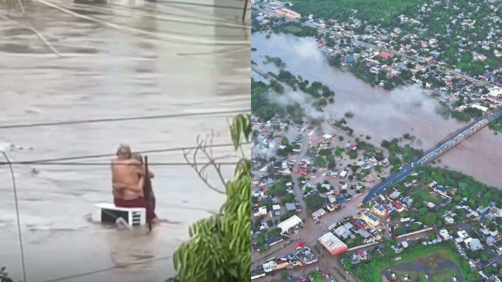Abuelitos abrazados en medio de inundaciones en México