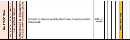 Cortes de energía eléctrica en Honduras el viernes 10 de octubre