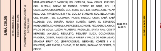 Cortes de energía eléctrica el jueves 16 de octubre en Honduras