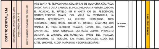 Cortes de energía eléctrica el viernes 17 de octubre en Honduras