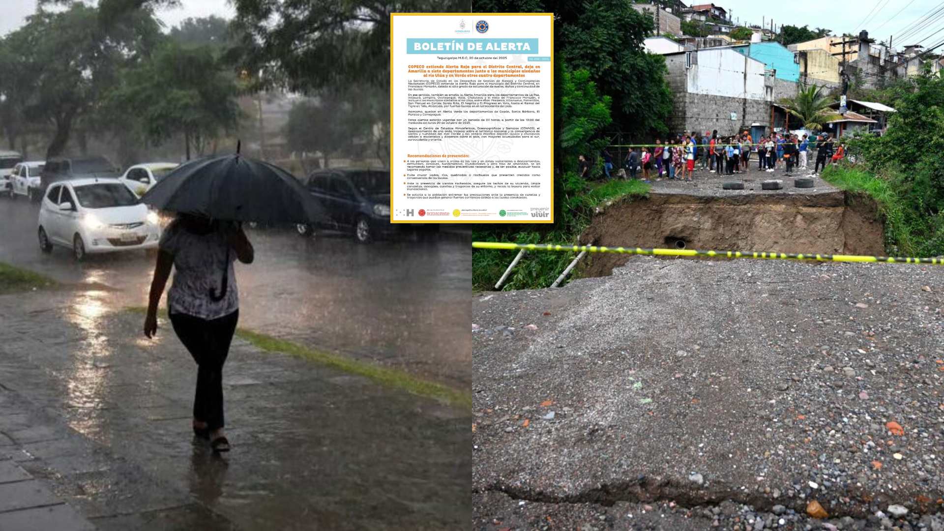 Mapa de alertas publicado por Copeco tras lluvias en Honduras
