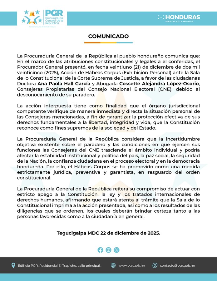 PGR Consejeras CNE PGR presenta hábeas corpus a favor de consejeras del CNE por desconocimiento de su paradero