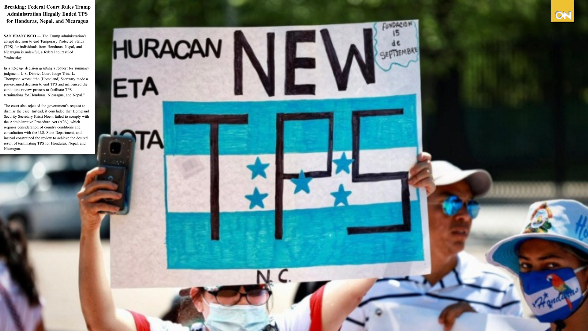 Juez declara ilegal la anulación de TPS para inmigrantes de Honduras, Nicaragua y Nepal