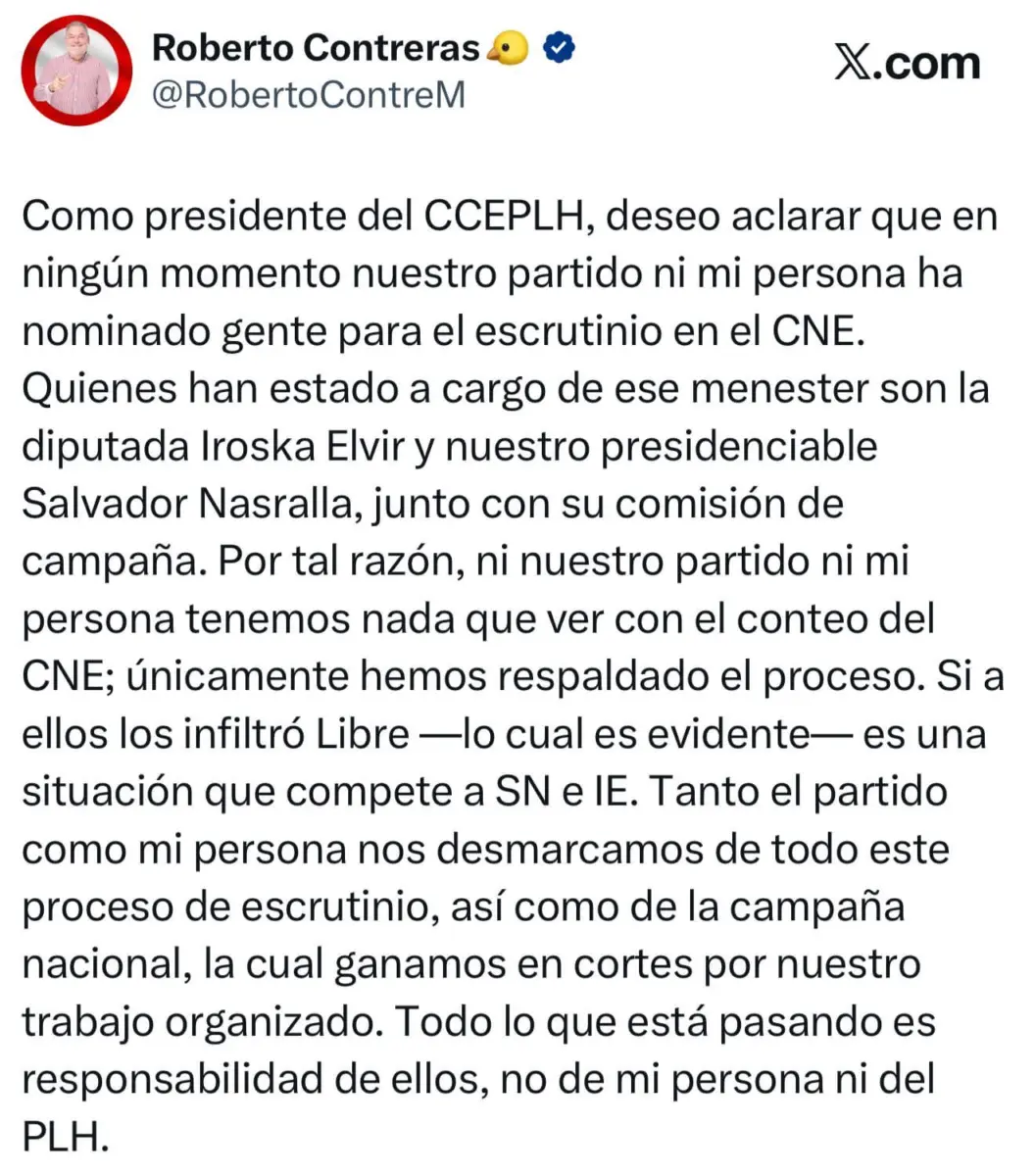 Roberto Contreras Roberto Contreras se deslinda del escrutinio en el CNE y responsabiliza a Nasralla y Elvi