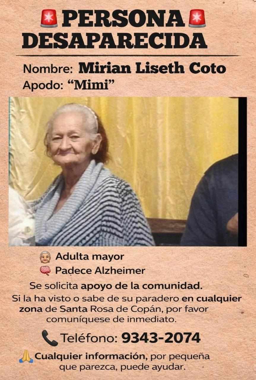 Mirian Liseth Coto, conocida como “Mimi”, continúa desaparecida en Santa Rosa de Copán