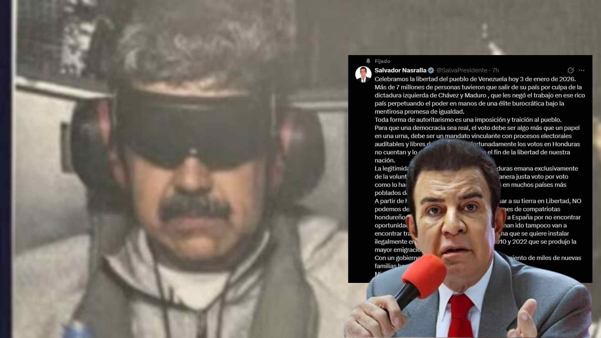 Salvador Nasralla reacciona a la captura de Maduro y celebra la libertad de Venezuela
